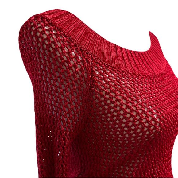 The Limited Red Shimmery Crochet Off-Shoulder Top | Sz. M | EUC | Y2K - Picture 3 of 9